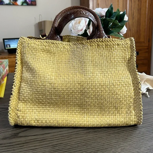 Prada Madras Woven and Leather Tote Bag - Picture 3 of 16